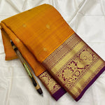Load image into Gallery viewer, Classic Golden Yellow &amp; Plum Elegance Kanchipuram Handloom Silk Saree SS27843

