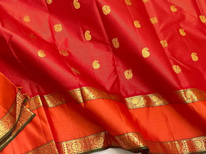 Classic Brick Orange & Fiery Orange 1gm Zari Vaira Oosi Elegance Kanchipuram Handloom Silk Saree SS24197