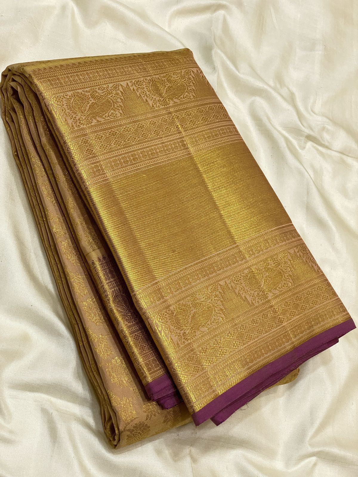 Shimmer Gold & Berry Wine 2gm Zari Elegance Bridal Kanchipuram Handloom Silk Saree SS24376