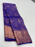 Load image into Gallery viewer, Classic Royal Blue &amp; Rose Pink 2gm Zari Kanchipuram Handloom Silk Saree SS26607
