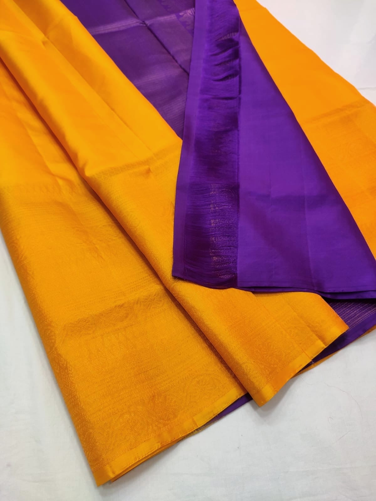 Mango Yellow & Glow Violet Elegance Handloom Soft Silk Saree SS20736