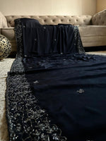 Load image into Gallery viewer, Classic Charcoal Black Elegance Chinnon Crepe Chiffon Silk Saree SS25399
