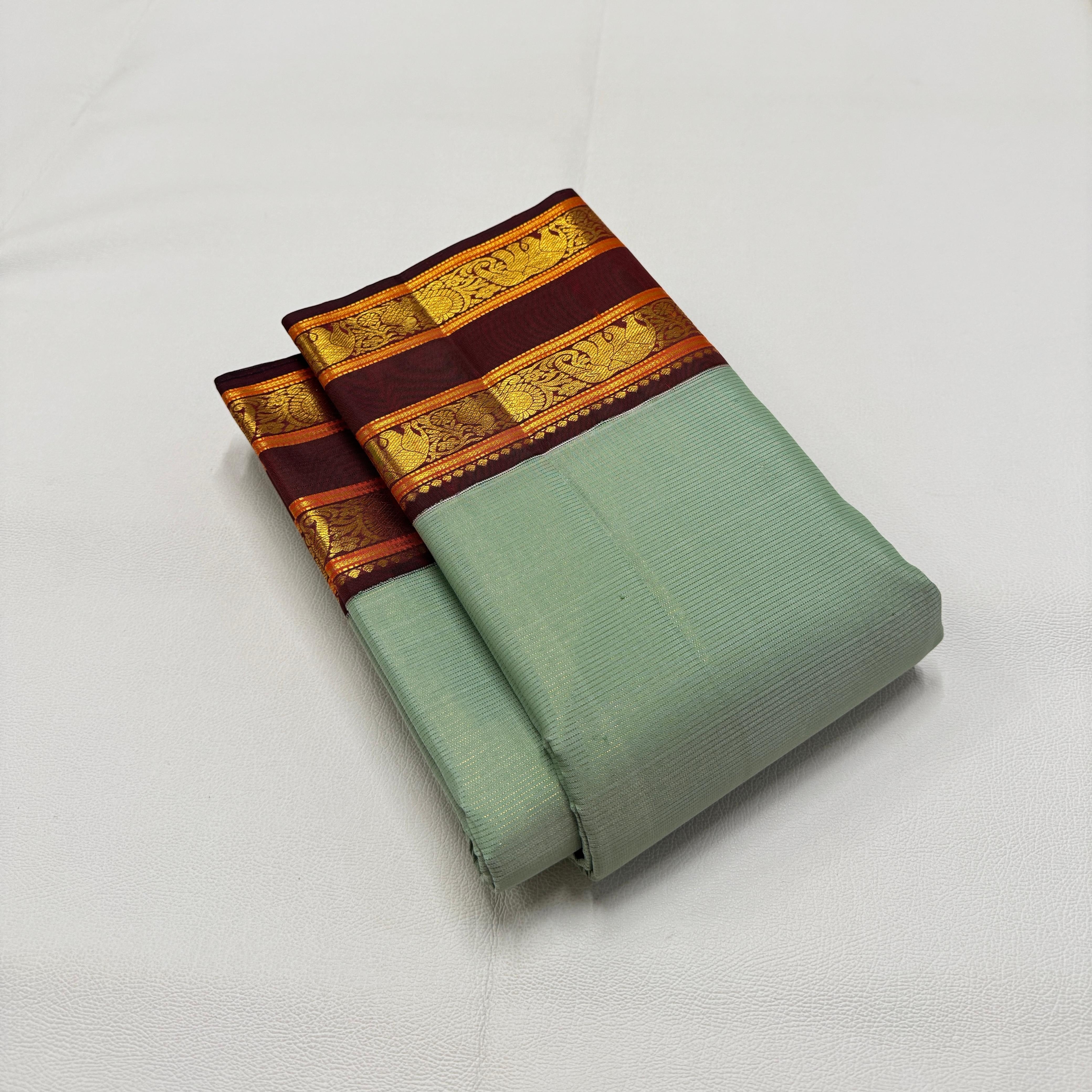 Classic Fern Green & Maroon Korvai Vaira Oosi 2gm Zari Kanchipuram Handloom Silk Saree SS26056