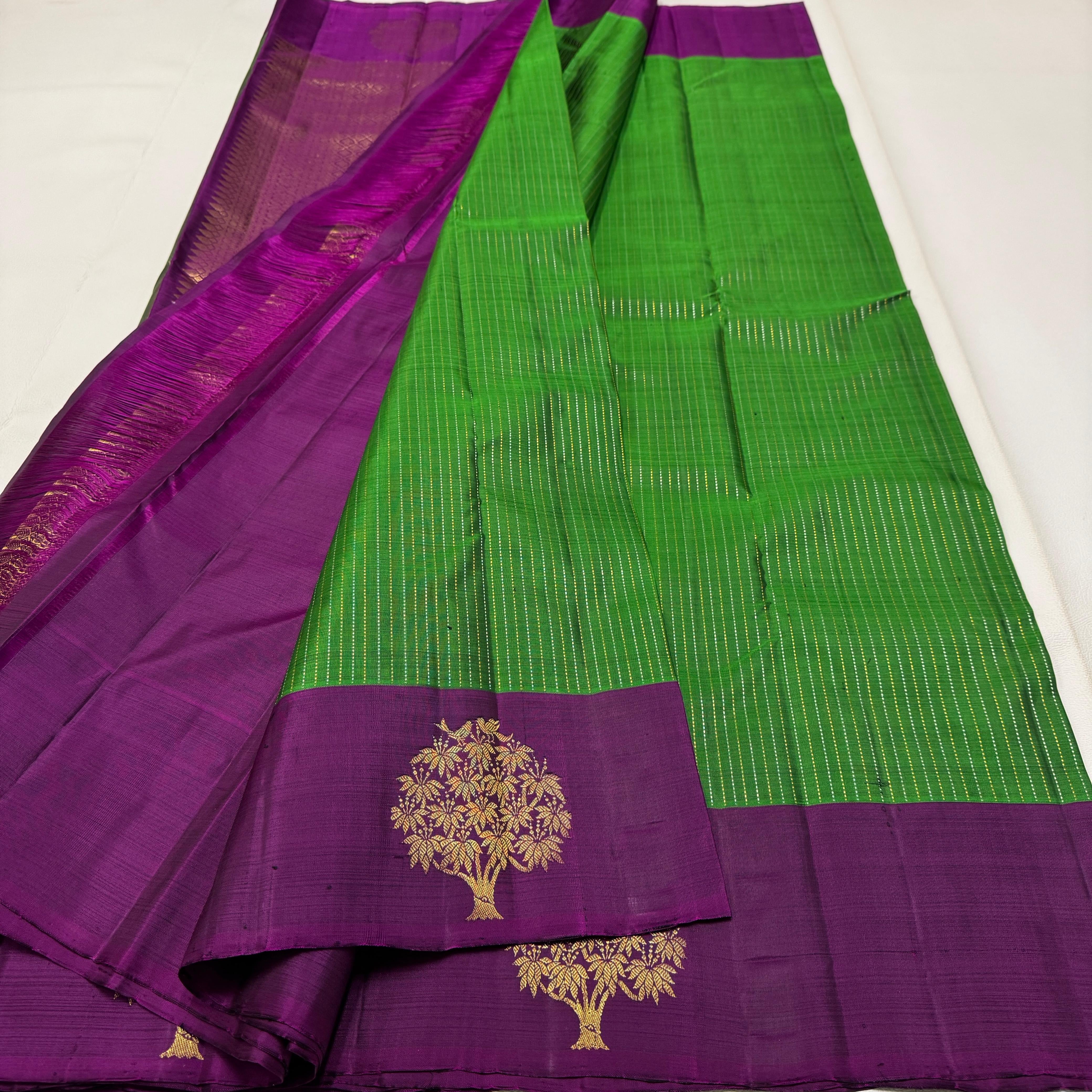 Classic Green & Vadamalli 2gm Zari Kanchipuram Handloom Silk Saree SS26297
