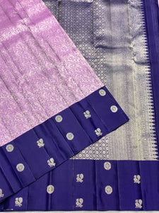 Pastel Lilac & Steel Blue 2gm Zari Elegance Kanchipuram Handloom Silk Saree SS25367