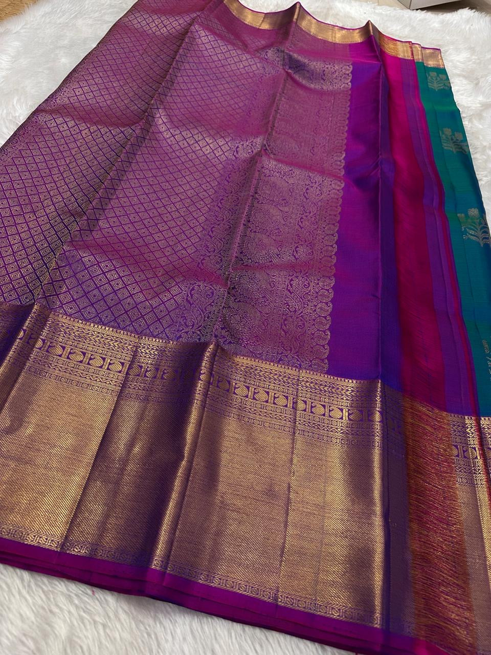 Classic Peacock Blue & Vadamalli 2gm Zari Bridal Elegance Kanchipuram Handloom Silk Saree SS26270