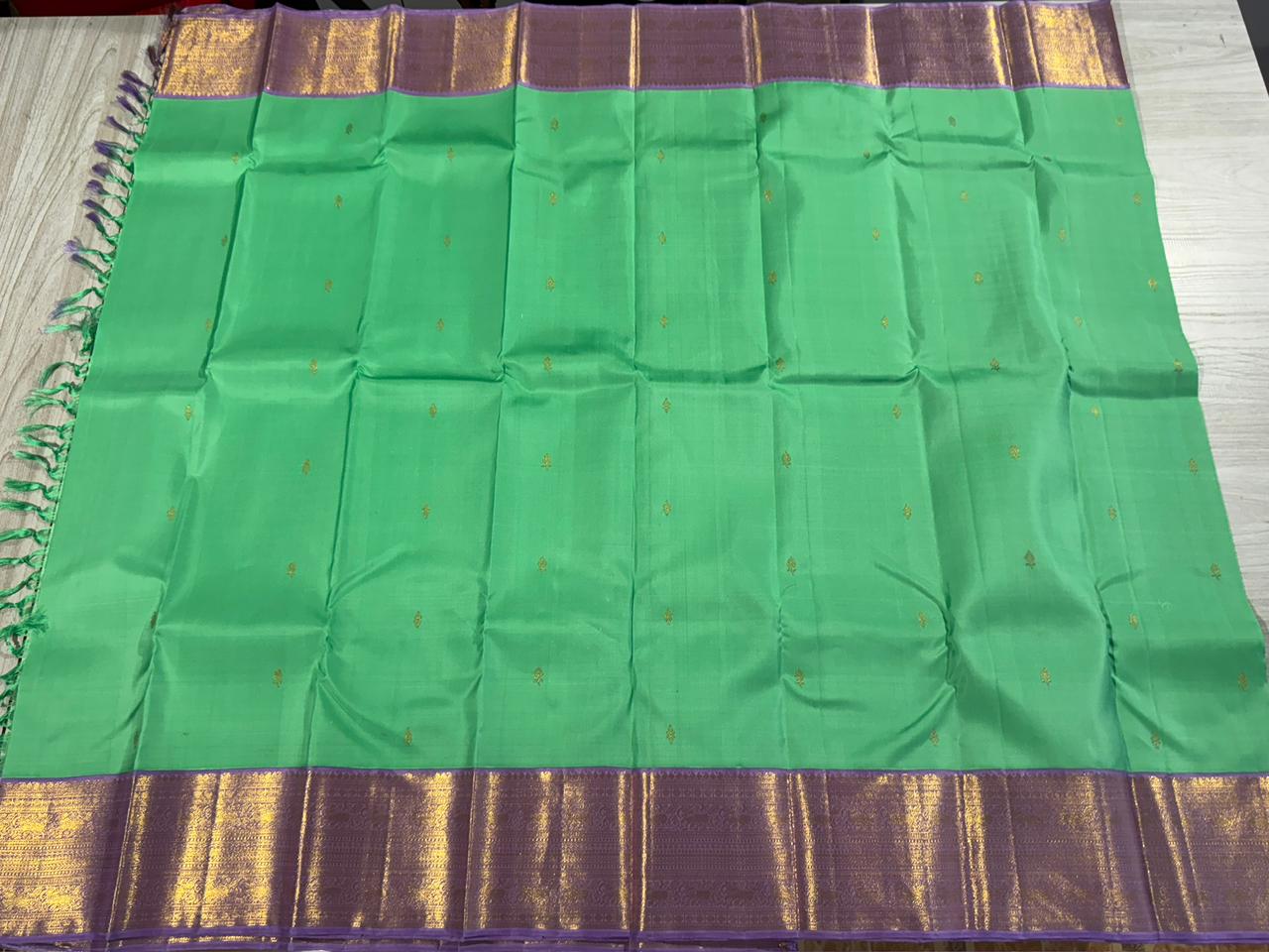 Classic Rama Green & Lavender 1gm Zari Kanchipuram Handloom Silk Saree SS26459