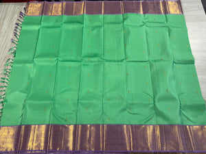Classic Rama Green & Lavender 1gm Zari Kanchipuram Handloom Silk Saree SS26459