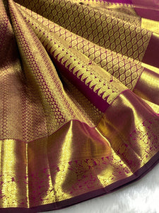 Classic Wine Pink 2gm Zari Bridal Elegance Kanchipuram Handloom Silk Saree SS25270