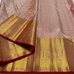 Load image into Gallery viewer, Classic Pastel Pink &amp; Chilli Red Korvai Zari 1gm Zari Bridal Elegance Kanchipuram Handloom Silk Saree SS26057
