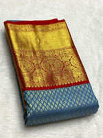 Load image into Gallery viewer, Classic Steel Blue &amp; Brick Red 2gm Zari Bridal Elegance Kanchipuram Handloom Silk Saree SS25835
