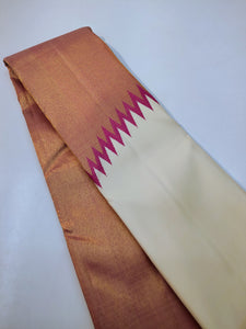 Classic Cream & Onion Pink Rising Border Kanchipuram Handloom Silk Saree SS25729