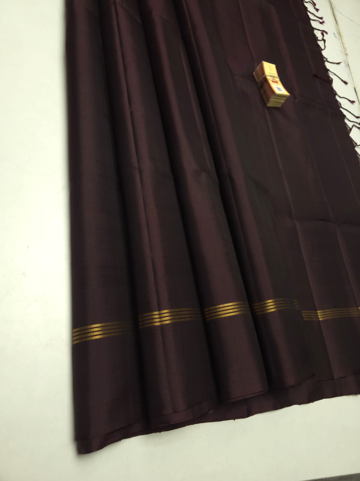 Classic Dark Coffee Brown Elegance Plain Handloom Soft Silk Saree SS26447