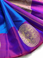 Load image into Gallery viewer, Classic Azure Blue &amp; Purple 2gm Zari Kanchipuram Handloom Silk Saree SS25816
