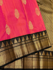 Classic Rose Pink & Charcoal Black 2gm Zari Elegance Kanchipuram Handloom Silk Saree SS24605