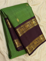 Load image into Gallery viewer, Classic Olive Green &amp; Dark Chocolate Brown 2gm Zari Elegance Kanchipuram Handloom Silk Saree SS28285

