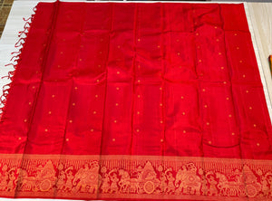 Classic Crimson Red Elegance Kanchipuram Handloom Silk Saree SS24330