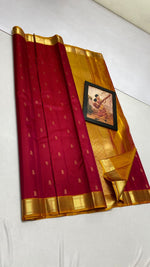 Load image into Gallery viewer, Classic Red &amp; Mustard Orange Elegance Kanchipuram Handloom Silk Saree SS27123
