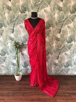 Load image into Gallery viewer, Classic Red Handwork Elegance Chinnon Satin Silk Saree SS24528
