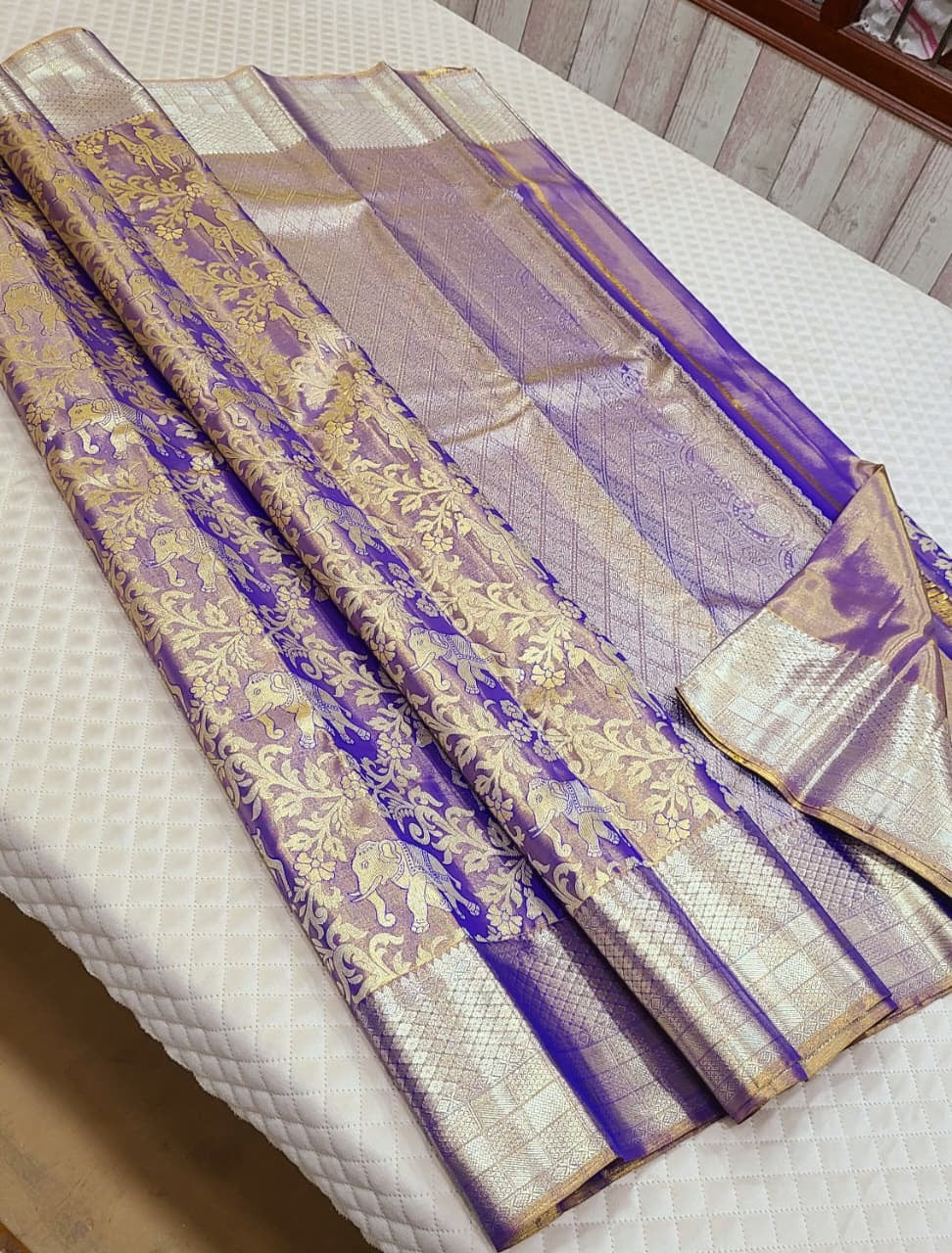 Classic Pastel Lavender 2gm Zari Bridal Tissue Elegance Kanchipuram Handloom Silk Saree SS26615