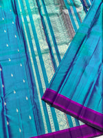 Load image into Gallery viewer, Classic Peacock Blue &amp; Fuchsia Pink 2gm Zari Kanchipuram Handloom Silk Saree SS26502
