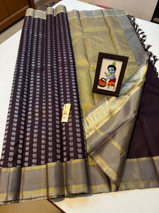 Classic Chocolate & Cream 1gm Zari Elegance Kanchipuram Handloom Silk Saree SS24388