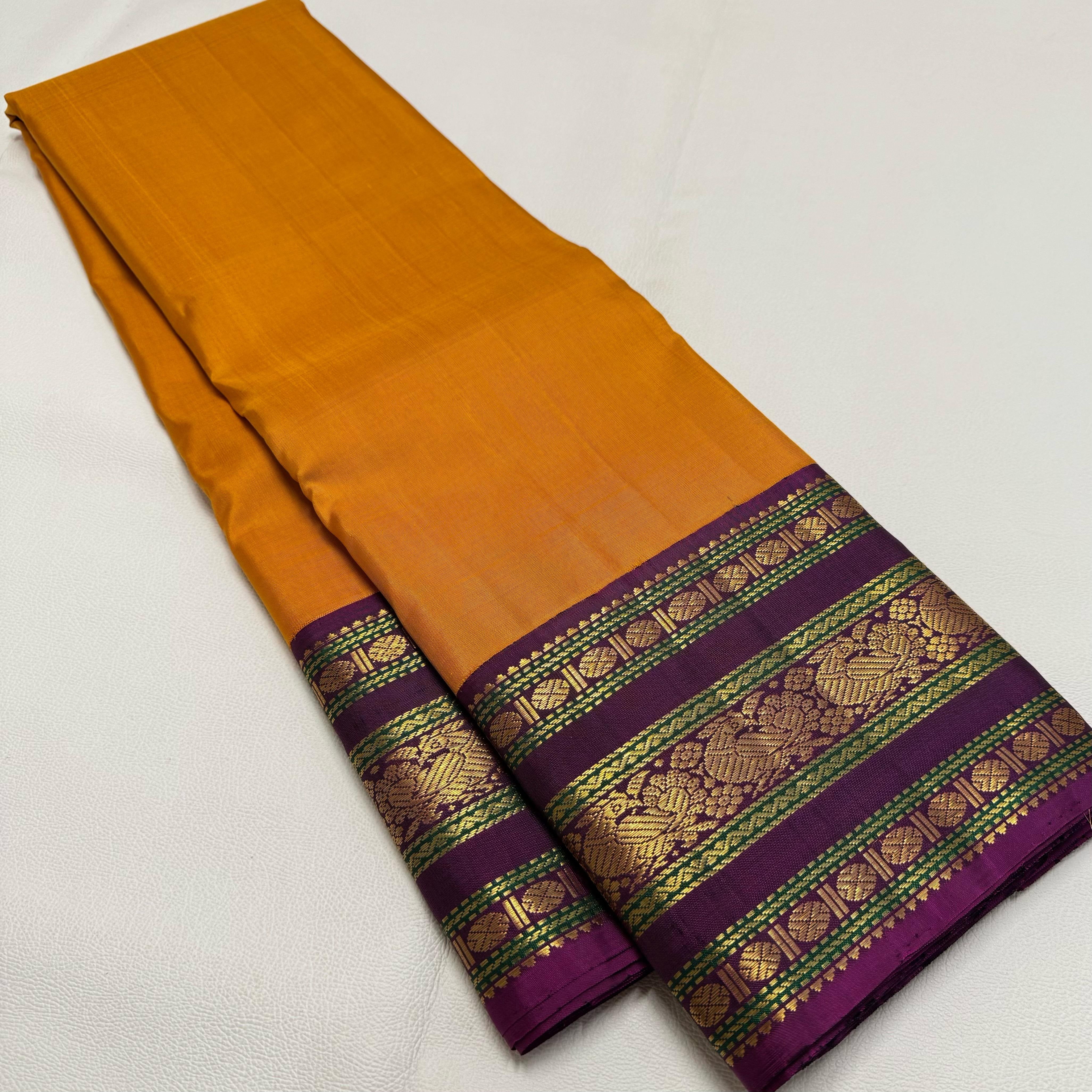 Classic Golden Yellow & Wine Red 2gm Zari Elegance Kanchipuram Handloom Silk Saree SS24628