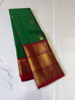 Load image into Gallery viewer, Classic Vintage Green &amp; Dark Red 2gm Zari Hamsa Design Bridal Elegance Kanchipuram Handloom Silk Saree SS27825

