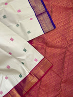 Load image into Gallery viewer, Classic Offwhite Pink &amp; Blue 1gm Zari Butta Korvai Elegance Kanchipuram Handloom Silk Saree SS28301
