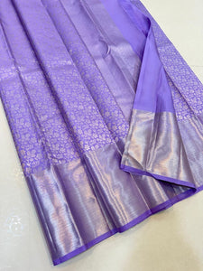 Pastel Bluish Lavender 2gm Zari Bridal Elegance Kanchipuram Handloom Silk Saree SS24366