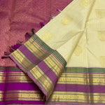 Load image into Gallery viewer, Classic Butter Cream &amp; Fuchsia Pink 1gm Zari Vintage Checks Elegance Kanchipuram Handloom Silk Saree SS26979
