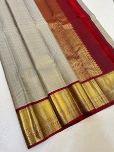 Classic Grey & Maroon Elegance Kanchipuram Handloom Silk Saree SS24701