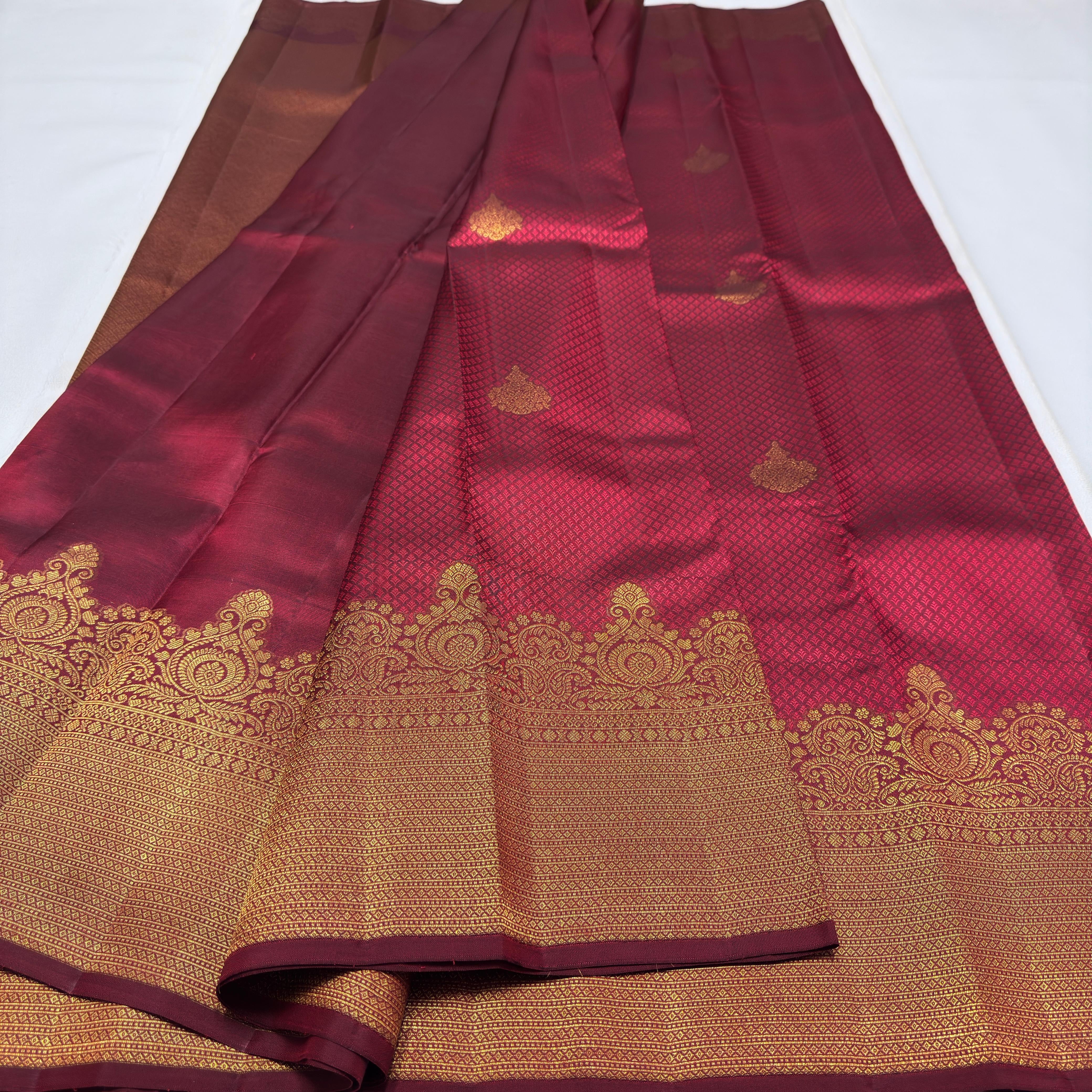Classic Brick Red 2gm Zari Temple Bridal Elegance Kanchipuram Handloom Silk Saree SS26579