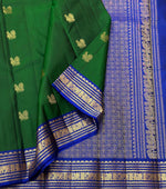 Load image into Gallery viewer, Classic Dark Green &amp; Royal Blue 1gm Zari Elegance Kanchipuram Handloom Silk Saree SS24725
