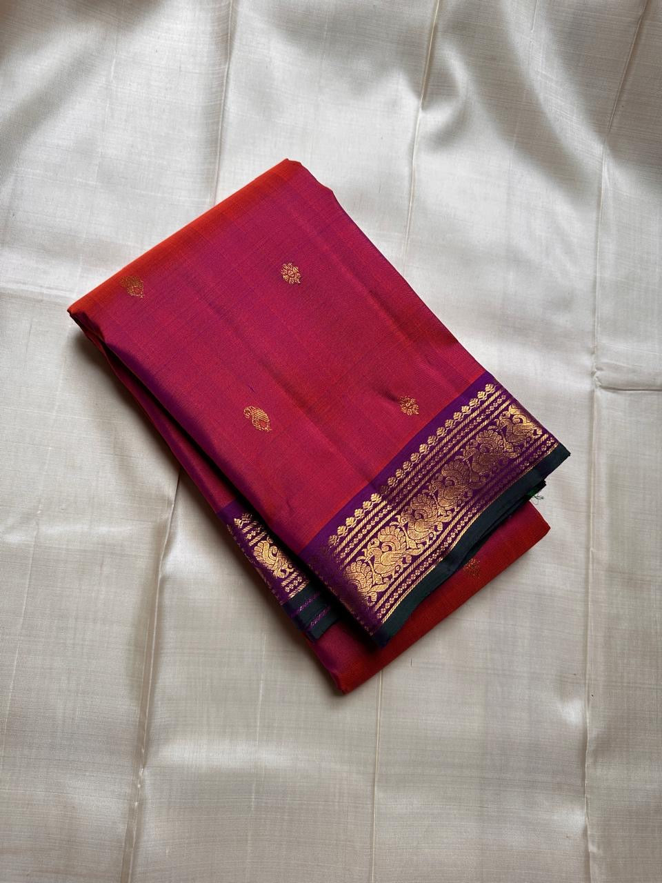 Dark Cerise Pink & Purple Elegance Kanchipuram Handloom Silk Saree SS25390