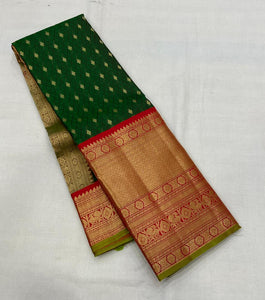 Bottle Green & Chilly Red Korvai Bridal Elegance Kanchipuram Handloom Silk Saree SS17117