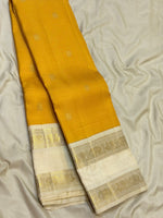 Load image into Gallery viewer, Classic Mustard Yellow &amp; OffWhite 2gm Zari Elegance Kanchipuram Handloom Silk Saree SS28271
