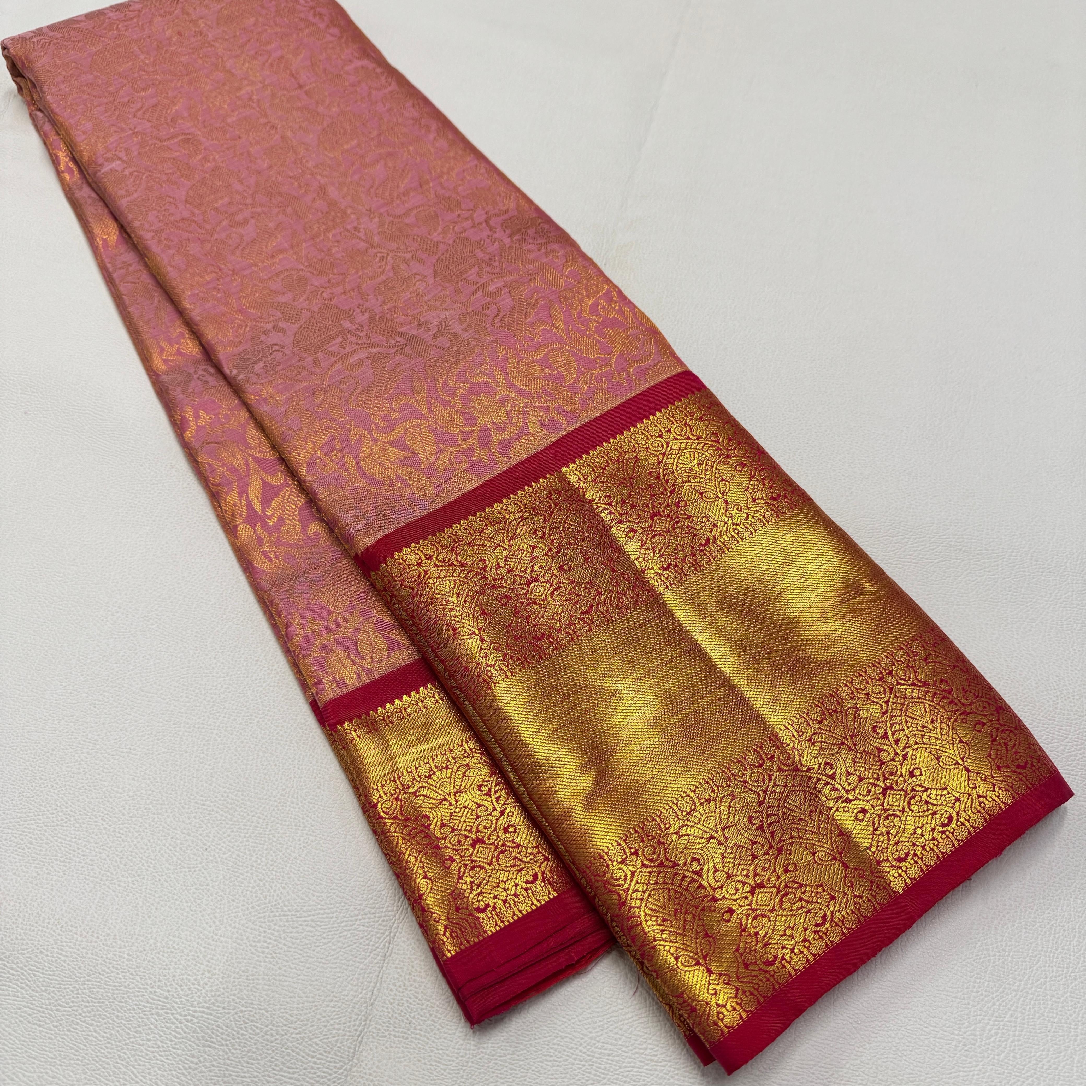 Classic Rose & Red 1gm Zari Bridal Elegance Kanchipuram Handloom Silk Saree SS26495