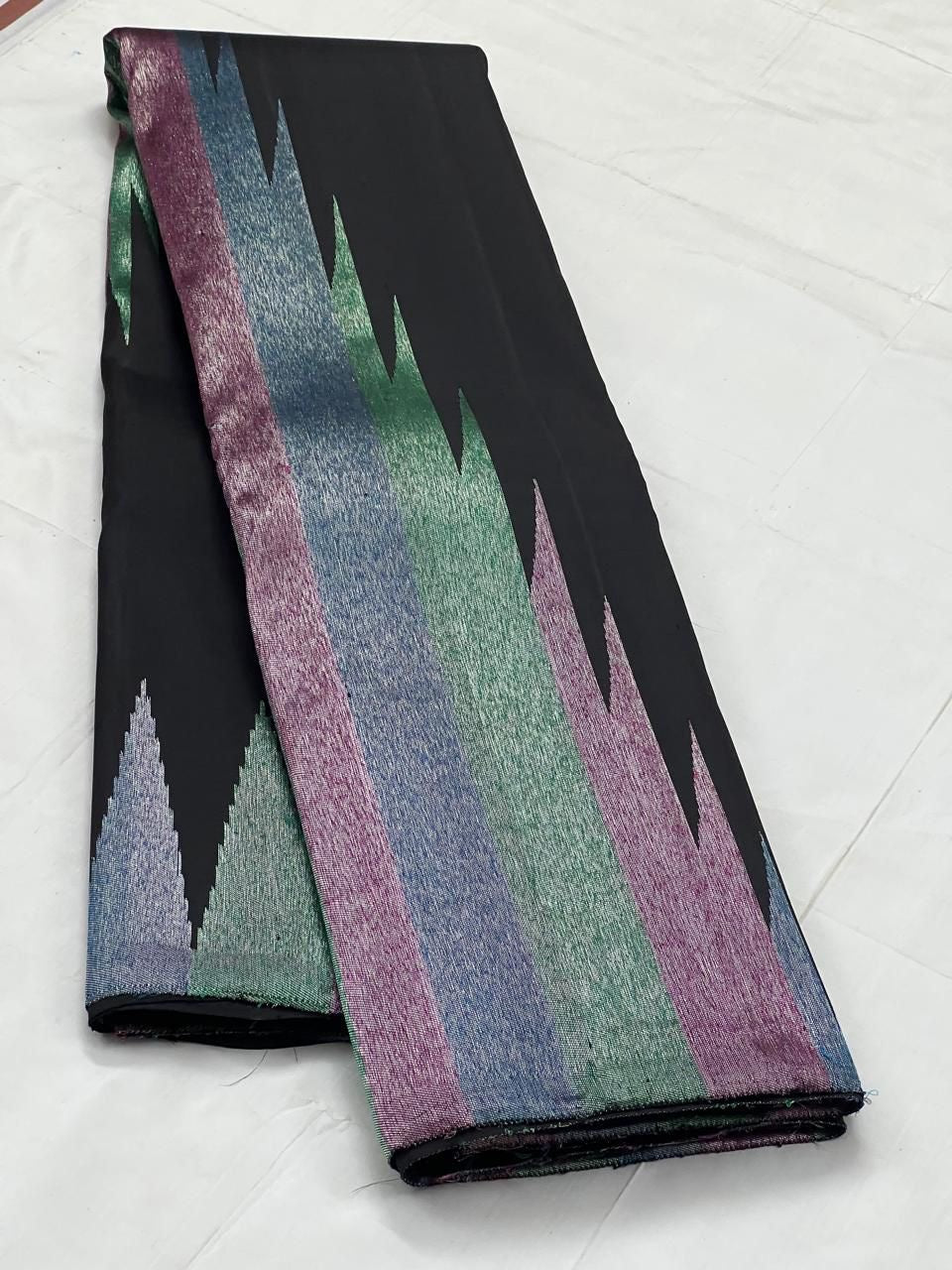 Classic Charcoal Black Silver Multi Color Rising Border 2gm Zari Kanchipuram Handloom Silk Saree SS25578
