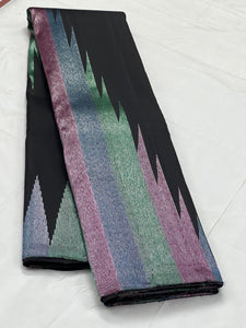 Classic Charcoal Black Silver Multi Color Rising Border 2gm Zari Kanchipuram Handloom Silk Saree SS25578