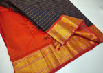 Load image into Gallery viewer, Classic Shadow Black &amp; Orange Elegance Kanchipuram Handloom Silk Saree SS27983
