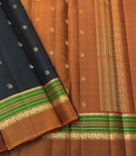 Load image into Gallery viewer, Classic Charcoal Black &amp; Mustard 1gm Zari Elegance Kanchipuram Handloom Silk Saree SS24772
