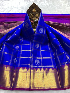 Classic Robin Blue & Purple 2gm Zari Elegance Kanchipuram Handloom Silk Saree SS25364
