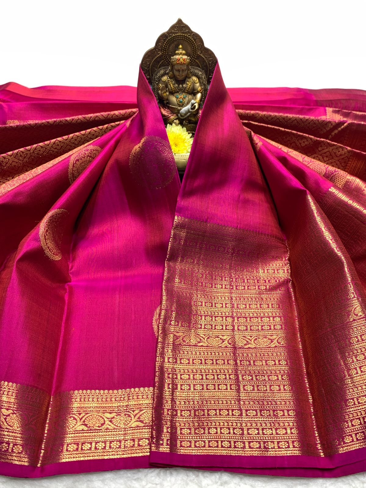 Classic Deep Pink 2gm Zari Elegance Kanchipuram Handloom Silk Saree SS24393