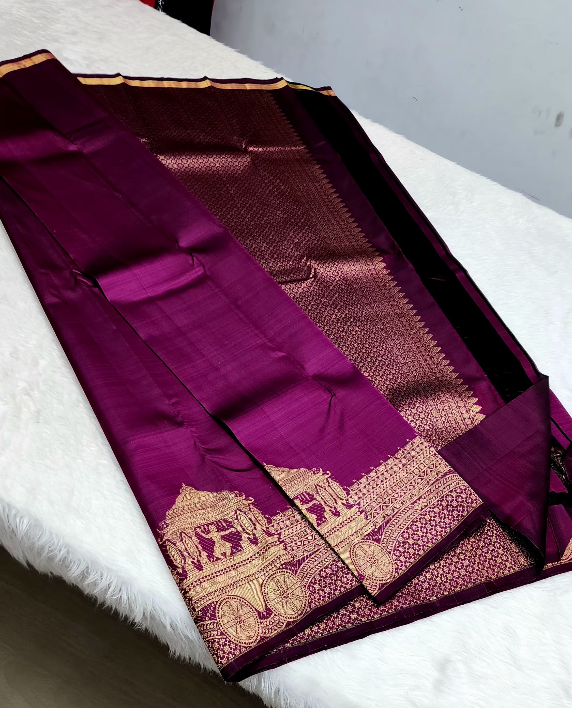 Classic Berry Wine 2gm Zari Bridal Elegance Kanchipuram Handloom Silk Saree SS24722