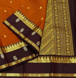 Load image into Gallery viewer, Classic Rustic Orange &amp; Chocolate Brown Kanchipuram Handloom Silk Saree SS26251
