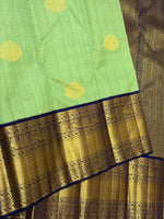 Load image into Gallery viewer, Classic Pista Green &amp; Navy Blue 2gm Zari Vaira Oosi Checks Elegance Kanchipuram Handloom Silk Saree SS27617

