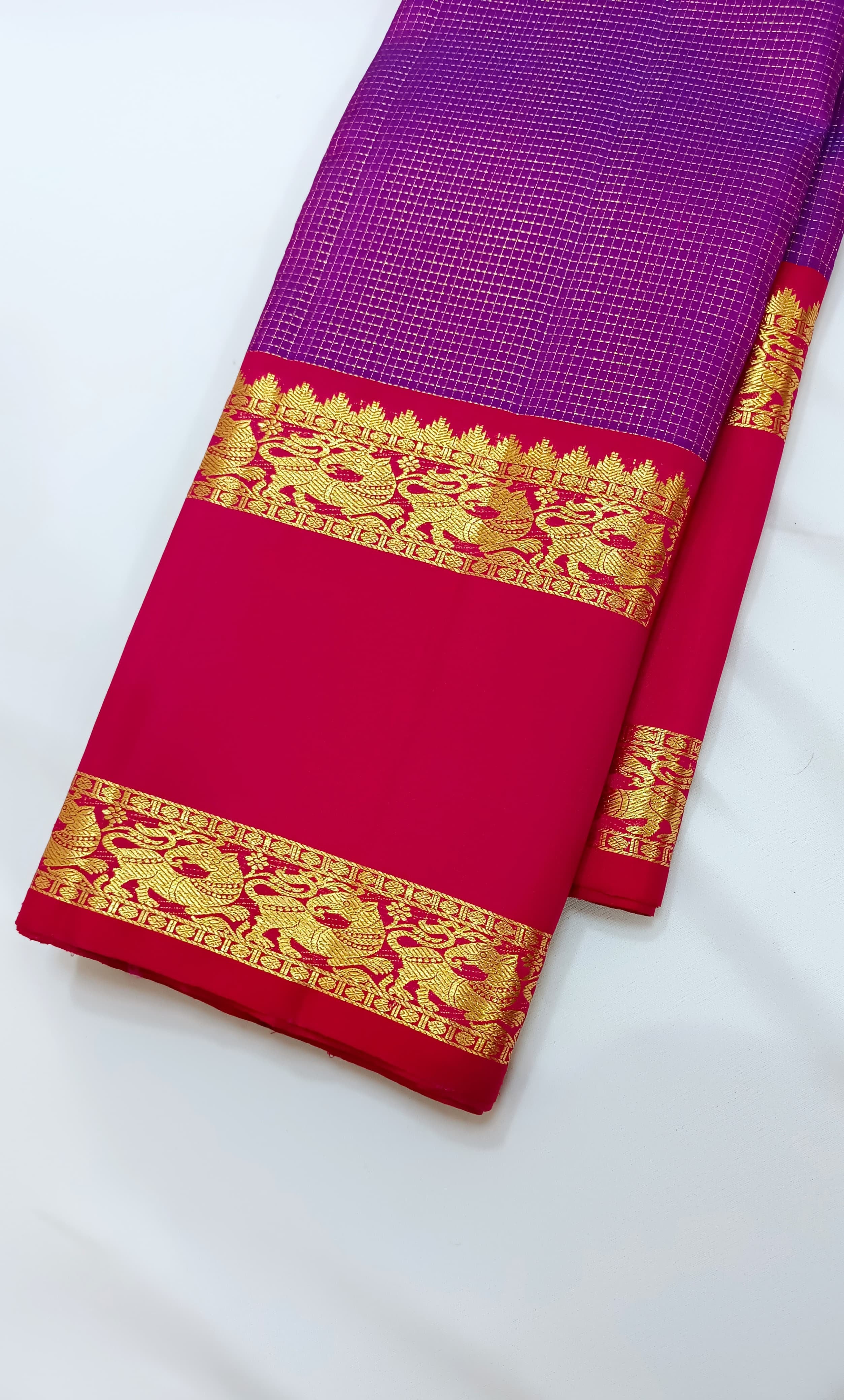 Classic Magenta & Rani Pink 2gm Zari Vaira Oosi Elegance Kanchipuram Handloom Silk Saree SS25335