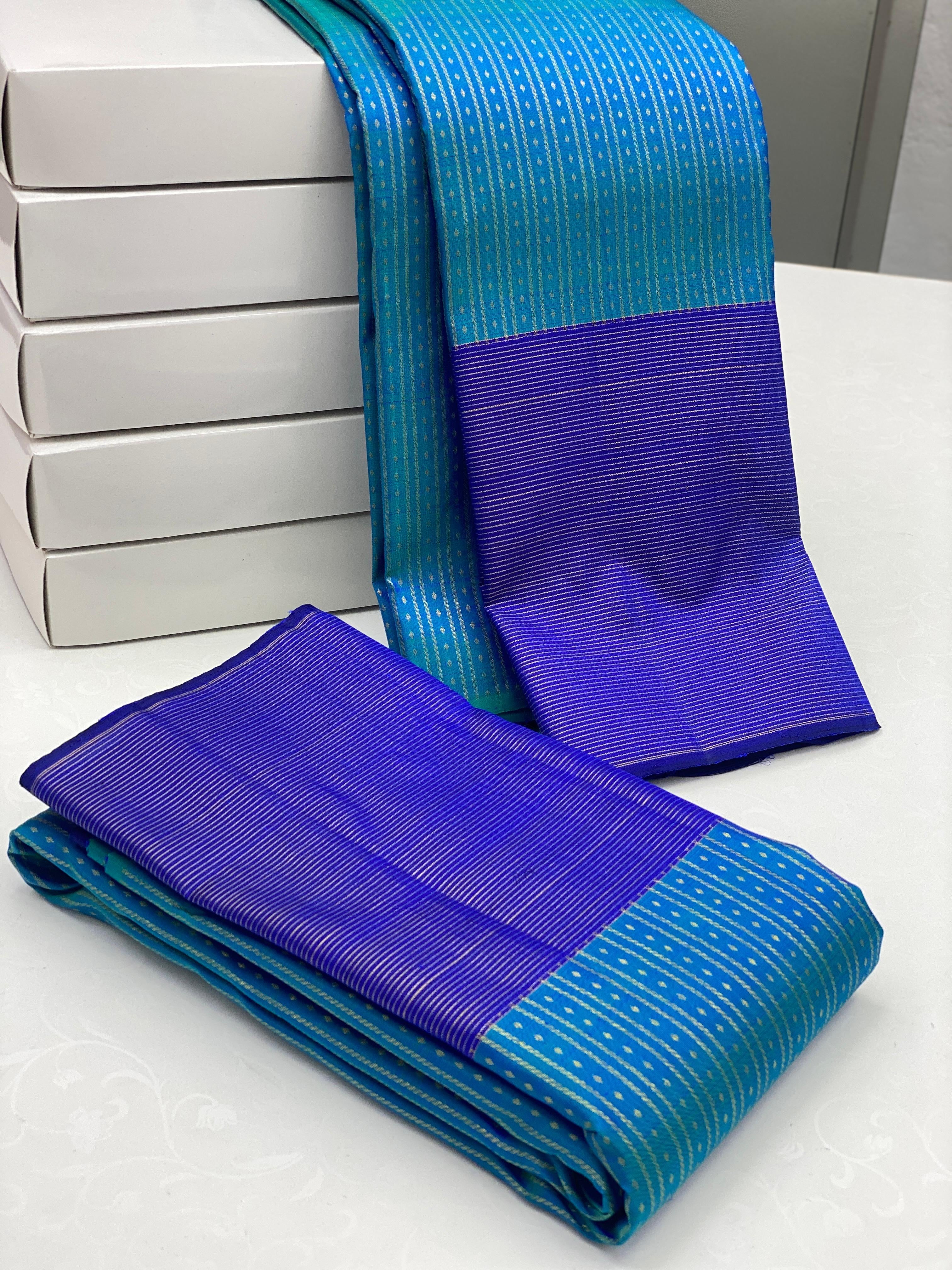 Classic Blue & Royal Blue 2gm Zari Elegance Kanchipuram Handloom Silk Saree SS25343