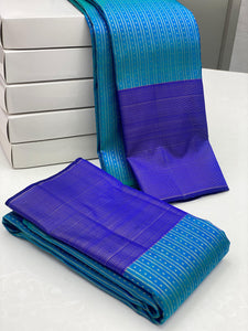Classic Blue & Royal Blue 2gm Zari Elegance Kanchipuram Handloom Silk Saree SS25343